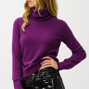 Maxima Luna 100% Cashmere Turtleneck Sweater Plum Purple Size L